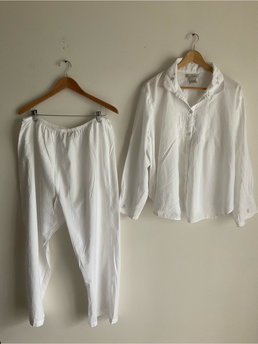 Vintage Y2K Laura Ashley Floral Embroider Cotton Pajama Top Pant Set Boho Cottag